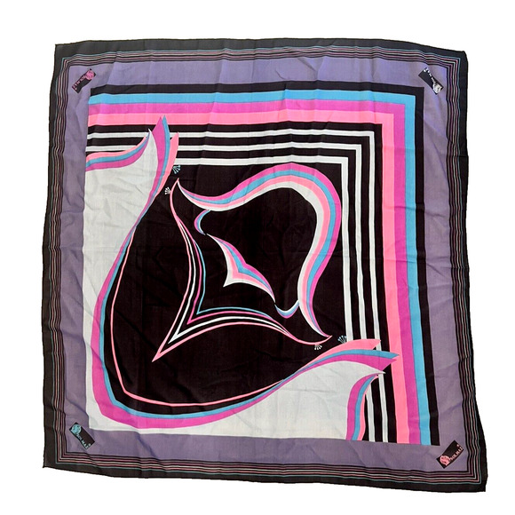 Signed SOLMAZ Designer Geometric Silk Scarf Purple PInk Blue Black WOW! - Picture 1 of 7